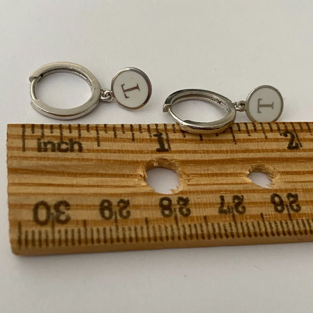 925 Silver T earrings enamel hoop earrings handmade